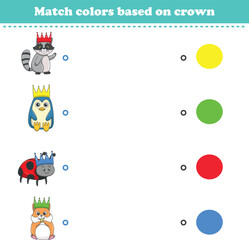 Match the color of the animal's crown. Educational game for color recognition
