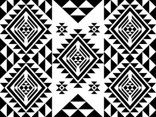 Fototapeta premium Southwest Aztec geometric Native American Mexican Navajo tribal ethnic boho indian texture ornament seamless pattern fabric black and white design vector for woven textile printing blanket rug carpet 