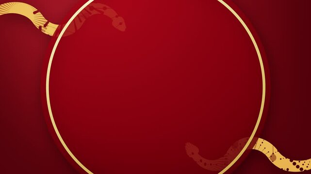 Chinese New Year 2025. Year of the Snake Celebration. Elegant greeting design for Chinese New Year 2025, featuring red snake, firework patterns, and festive wishes on a red background. Seamless Loop. 