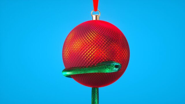 red christmas ball with a snake 
