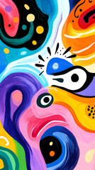 Swirling colors and playful shapes create a dynamic expression of emotion and creativity