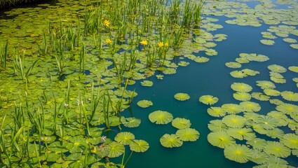 Clear Pond with Water Hyacinth in Tranquil Natural Setting