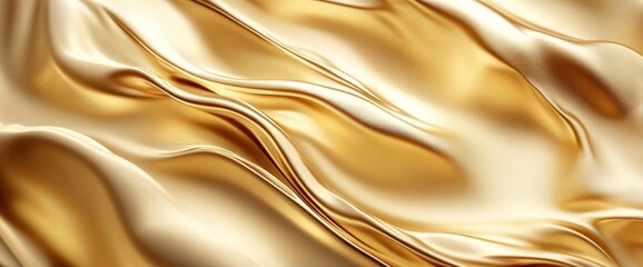 Luxurious golden fabric with smooth, flowing waves and elegant folds.
