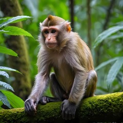 Fototapeta premium japanese macaque sitting on a branch