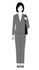 バッグを持って立っている若い女性の全身イラスト