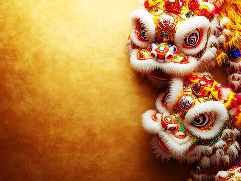 Chinese lion dance performance with vibrant costumes