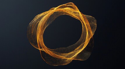 Glowing abstract golden wireframe circle on dark background
