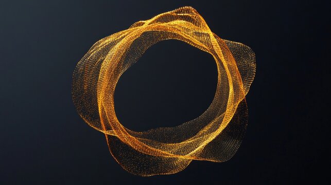 Glowing abstract golden wireframe circle on dark background