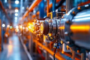 A biofuel production technician adjusting settings on a large reactor, optimizing biofuel output in a modern production plant