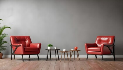 Obraz premium Stylish Modern Living Room Featuring Bold Red Armchairs and Contemporary Design Elements