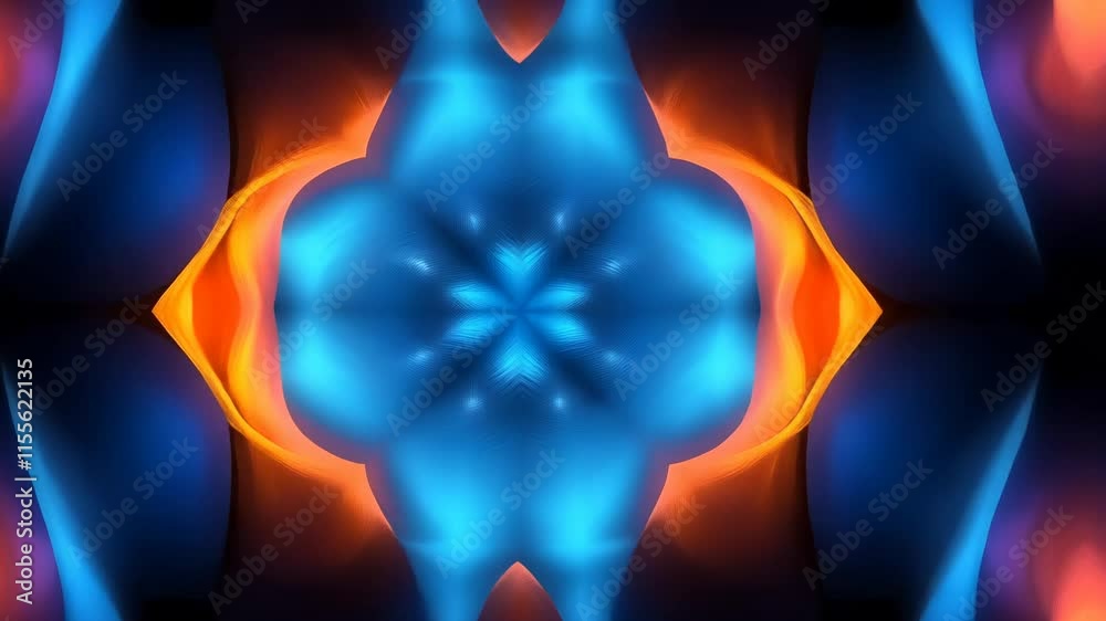 Poster abstract symmetrical pattern with vibrant blue and orange colors