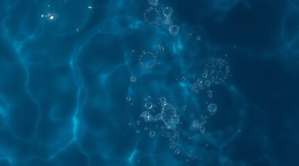 transparent Blue Water with Ripples, Splashes, Bubbles, and Sunlit Waves &ndash; Abstract Summer Banner Background, water texture, abstract background, copy space