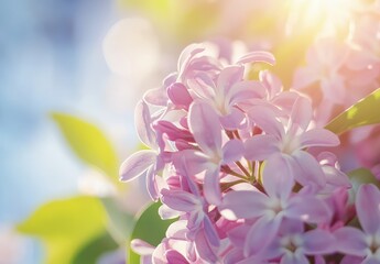 Obraz premium Delicate Blooming Lilac Flowers with Soft Sunlight, Creating a Serene and Vibrant Scene in Nature's Embrace