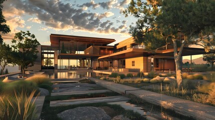 Fototapeta premium Modern Architectural Design of a Luxurious Outdoor Residence