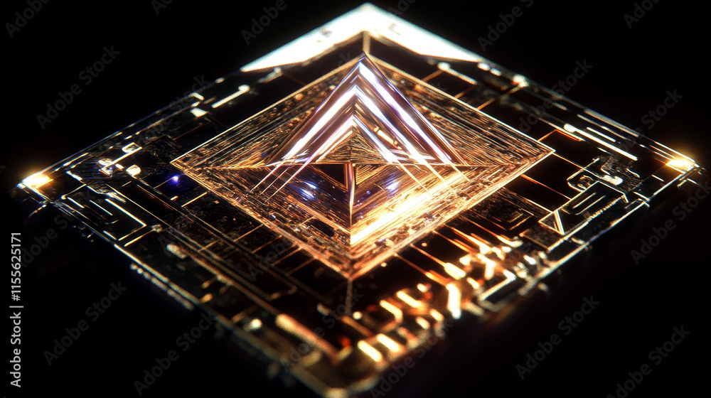 Poster hologram microprocessor. the processor consists of polygons, triangles, points, and lines. a microch