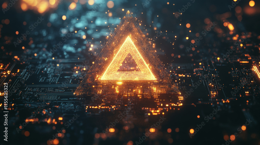 Poster hologram microprocessor. the processor consists of polygons, triangles, points, and lines. a microch
