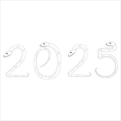 Chinese 2025 Contour White and Black New Year Numeric. Zodiac Asia Silhouette Snake
