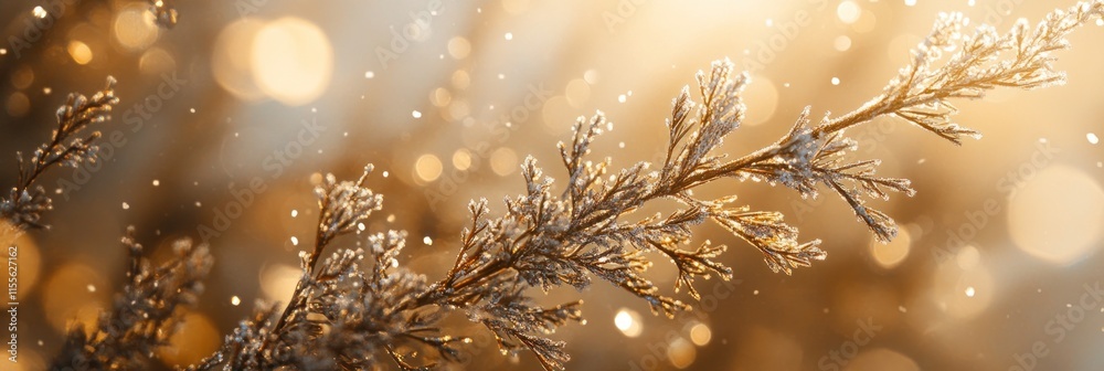 Aufkleber Frosty winter branch with bokeh background.