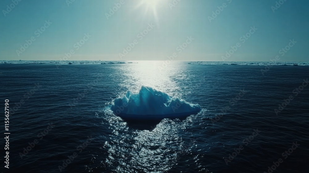 Aufkleber melting iceberg floating in vast blue ocean under a bright sun during midday. generative ai