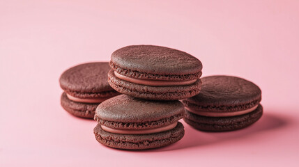 chocolate Sandwich cookies  on pink background