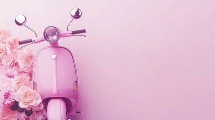 Pink scooter with roses on pink background.