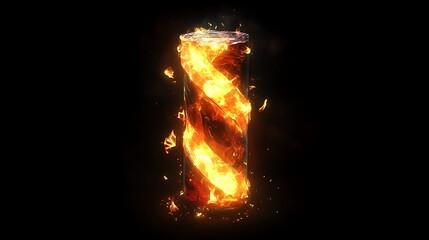 A twisting column of fire surrounded by glowing embers on a pure black background