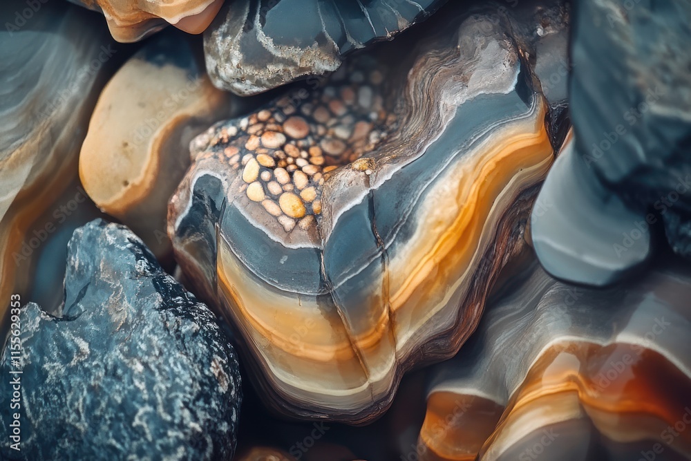 Leinwandbilder close-up of colorful banded agate stones with intricate patterns and textures.