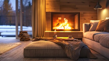 Cozy Winter Evening by the Fireplace: A Serene Cabin Retreat