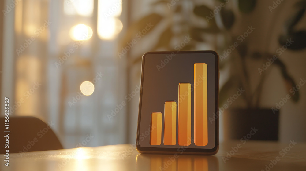 Poster hologram bar chart. phone in isometric view. hologram bar chart in isometric view. a bar chart is di