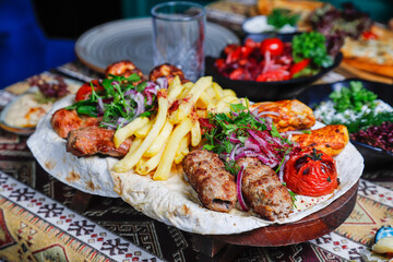 Turkish Kebab Assortment (Set) with green and grilled meats and vegetables