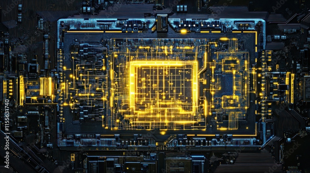 Aufkleber Close-up of illuminated central processing unit on circuit board.