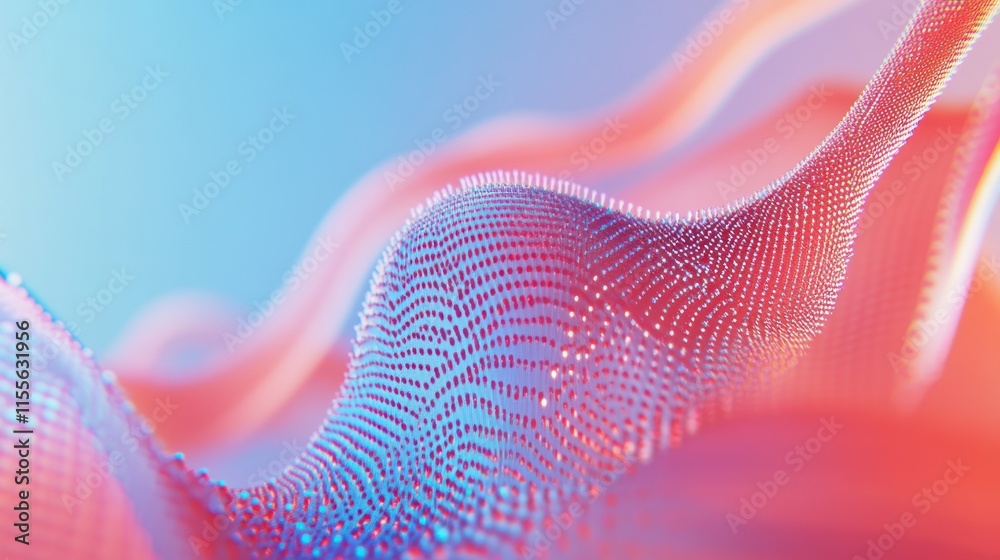 Poster abstract pink and blue digital wave particles.