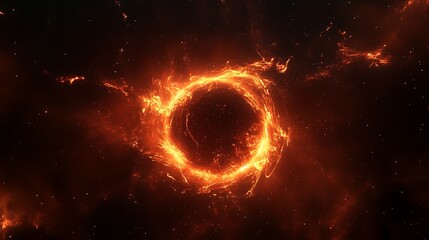 Obraz premium A glowing ember surrounded by faint fire trails against the deep blackness