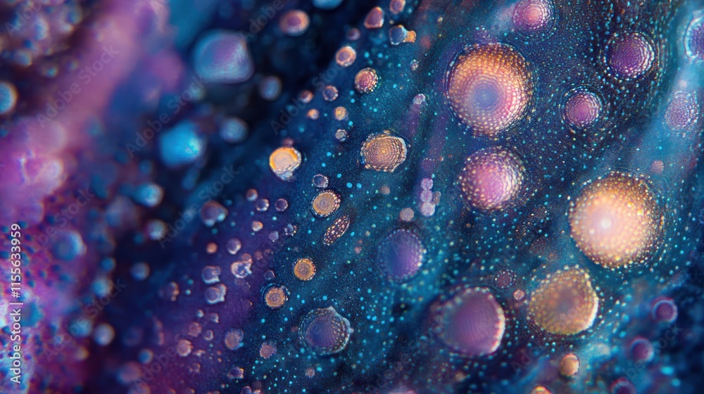 Poster Abstract colorful fluid art with vibrant droplets and swirling patterns.