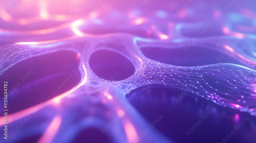Poster abstract glowing network with pink and blue nodes.
