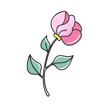 pink flower stem green leaves clip art preview
