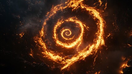 A spiral of glowing fire creating a dramatic composition on a black backdrop