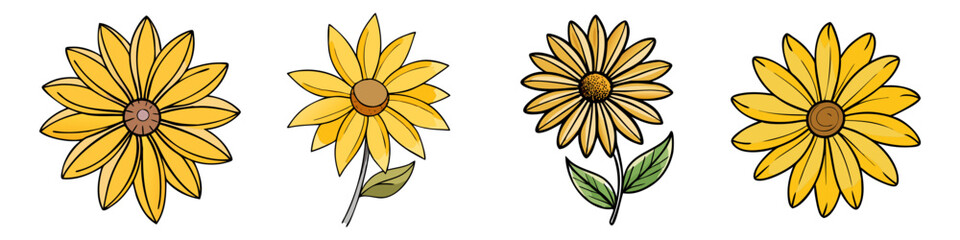 Obraz premium black eyesusand flower illustration, flower vector art, flower icon - Minimalistic flat illustration of black eyesusand flower flower, perfect for icons, logos, and floral-themed designs.