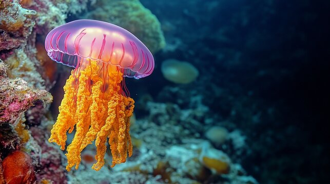 Majestic jellyfish drifting through clear ocean water in a vibrant underwater ecosystem