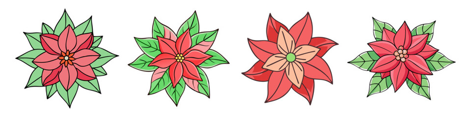 poinsettia flower illustration, flower vector art, flower icon - Minimalistic flat illustration of poinsettia flower flower, perfect for icons, logos, and floral-themed designs.

