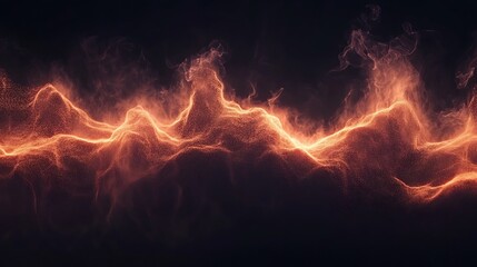 Elegant fire waves glowing intensely and spreading gracefully on a deep black backdrop