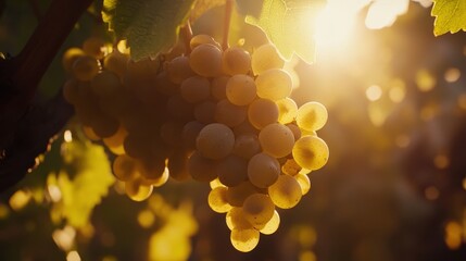 A bunch of grapes hanging from a vine