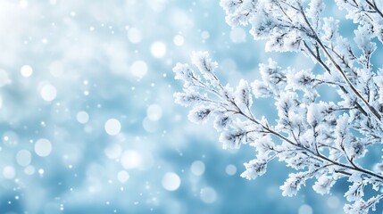 A magical winter scene with sparkling snow on a frosty blue backdrop