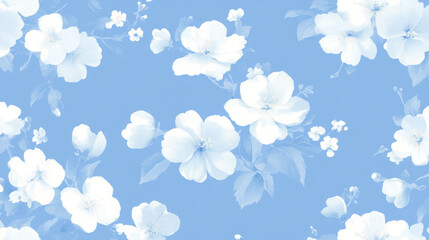 light blue floral pattern with romantic watercolor design and seamless white flower backdrop