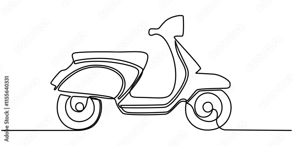 Poster continuous one line drawing scooter on a white background. vector illustration, scooter in continuou