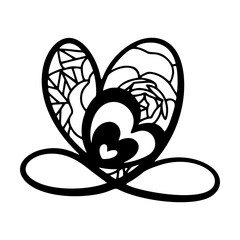 Artistic floral heart silhouette in black, vector image for elegant and romantic themes