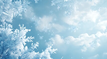 Obraz premium A soft blue sky filled with swirling snowflakes and a peaceful winter vibe