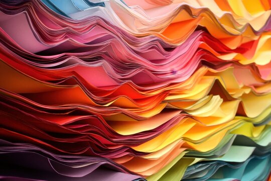 Colorful Paper Sheets Arranged In Wavy Layers - Powered by Adobe