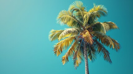 Tree of tropical palms, text to simulate space, Generative Ai.