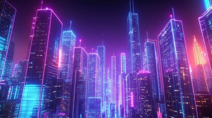Fototapeta premium Neon Cityscape: A Futuristic Metropolis Illuminated by Vibrant Hues